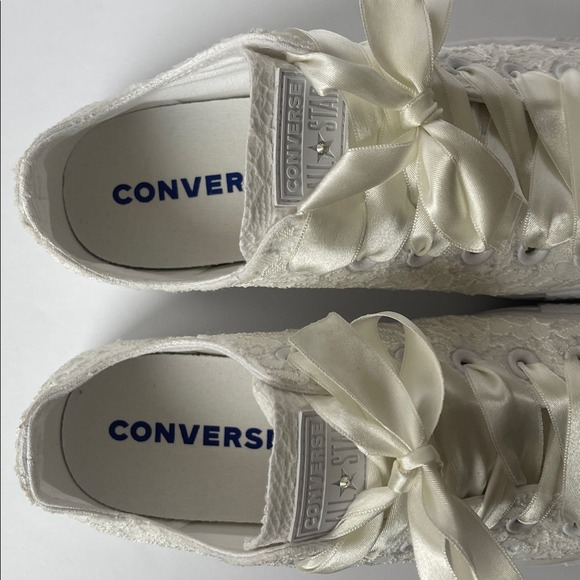 Converse‎ Women's Bridal Wedding Cream Lace Ribbon White Sneakers 8.5 - Picture 7 of 14